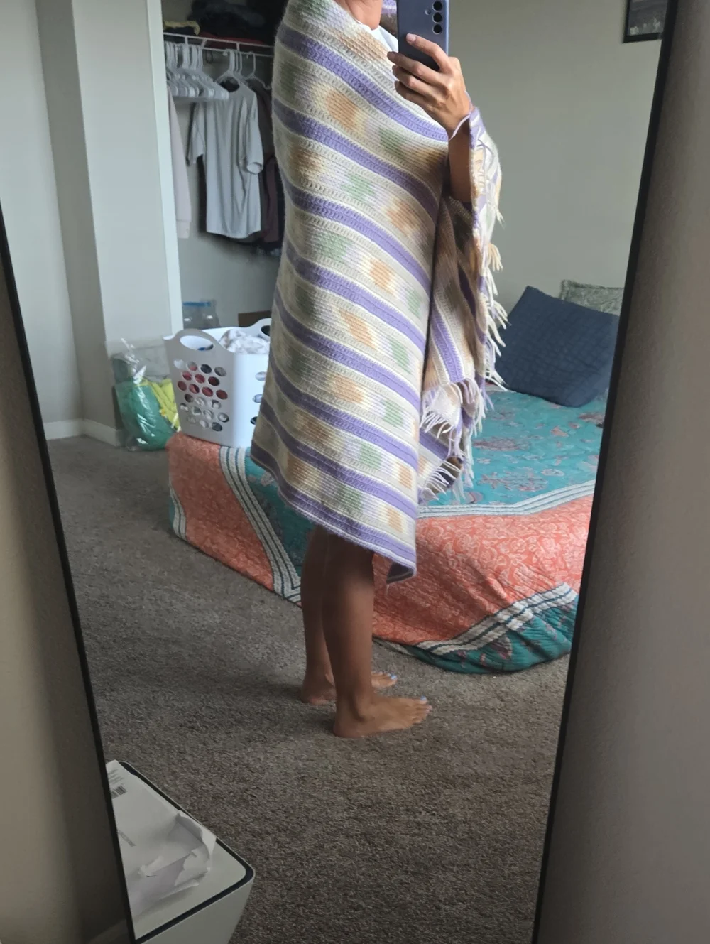Striped Fringe Bath Towel Throw - Lavender, Cream & Green